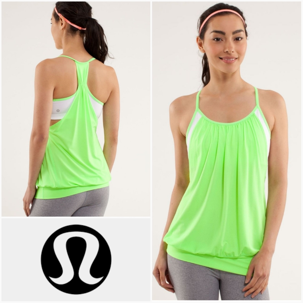 LULULEMON 6 No Limits Tank Zippy Green White W1575S Size 6
